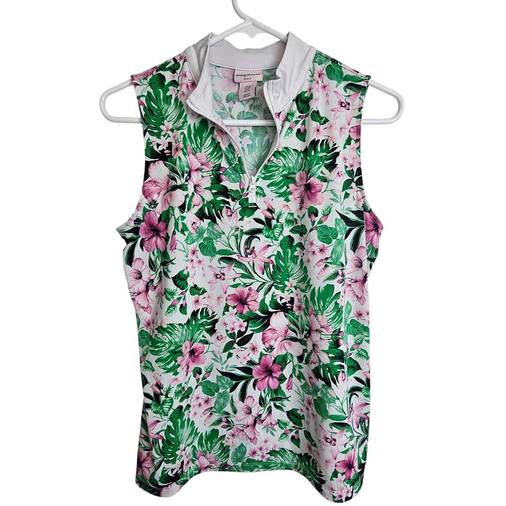Tommy Bahama Womens Floral Hawaiian Golf Polo Size M Tropical Resortwear Stretch